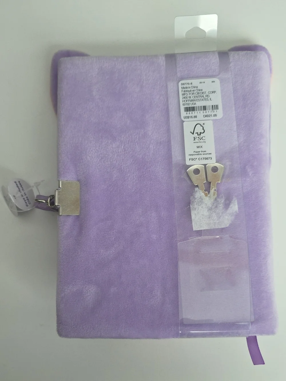 Diary With Lock - Purple Plush Mouse Panda with Strawberry Boba